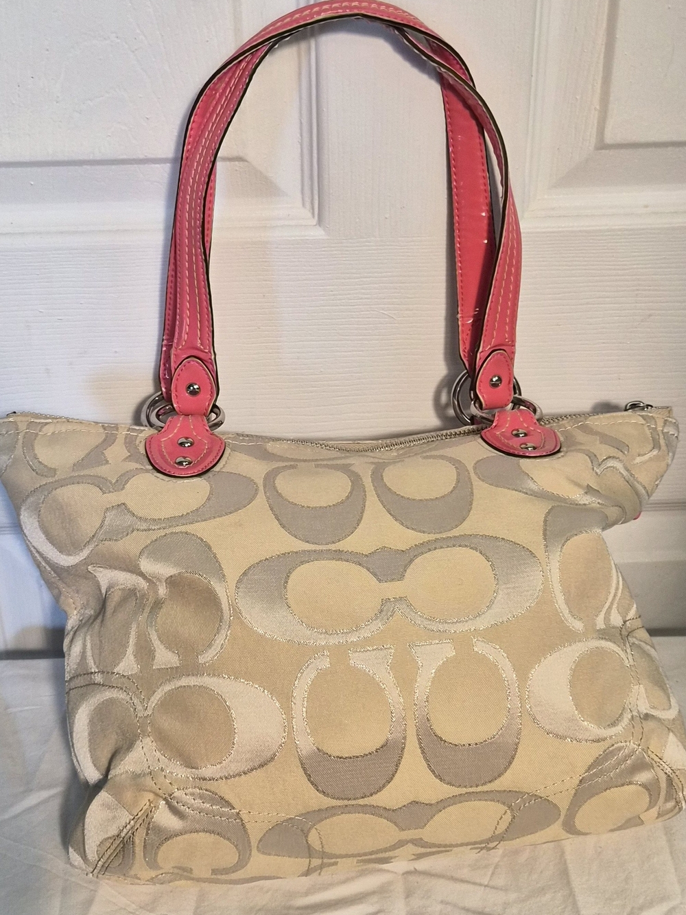 Coach Poppy Metallic Signature Sateen Small Tote Bag - Picture 2 of 7